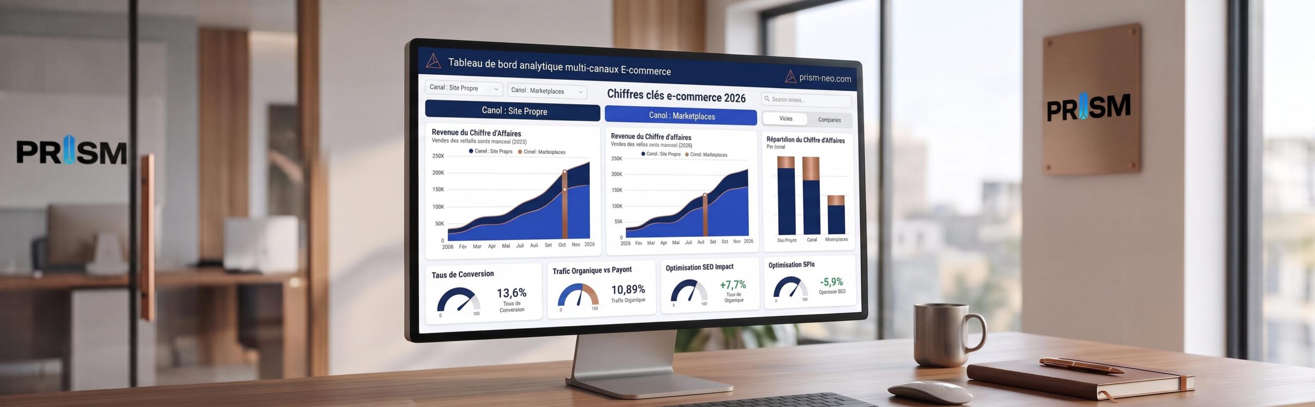 Tableau de bord analytique réunissant les ventes multi-canaux d'un e-commerce en 2026
