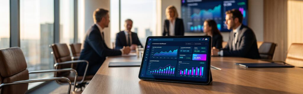 Tableau de bord financier affichant le chiffre d'affaires et le ROAS pour choisir son agence e-commerce