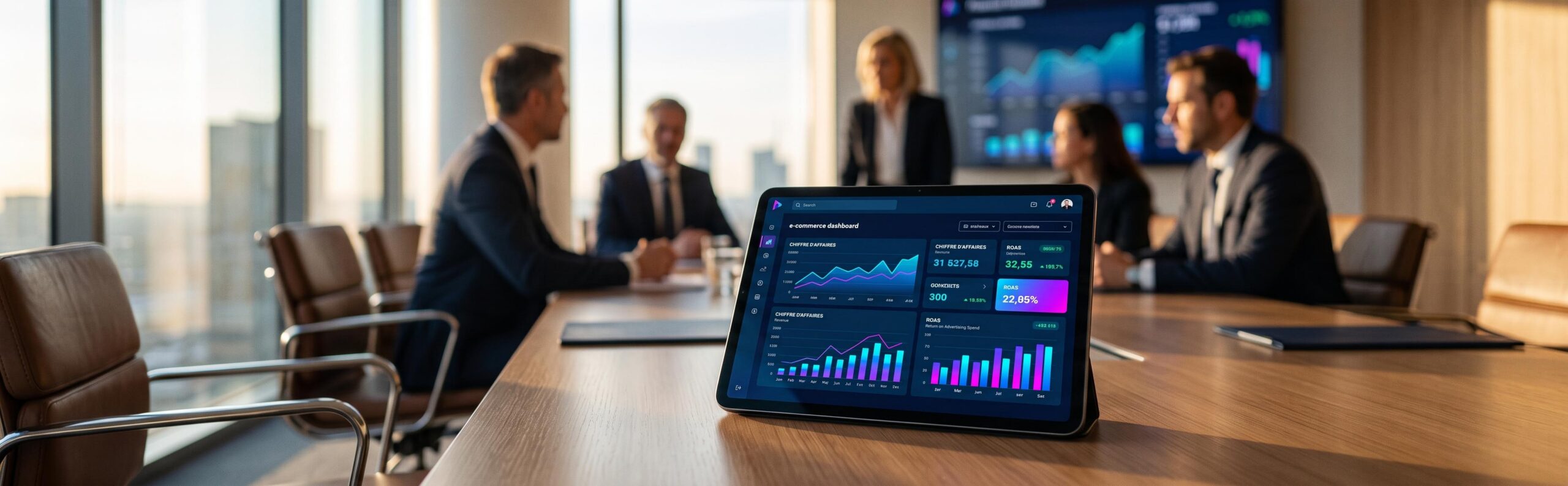 Tableau de bord financier affichant le chiffre d'affaires et le ROAS pour choisir son agence e-commerce