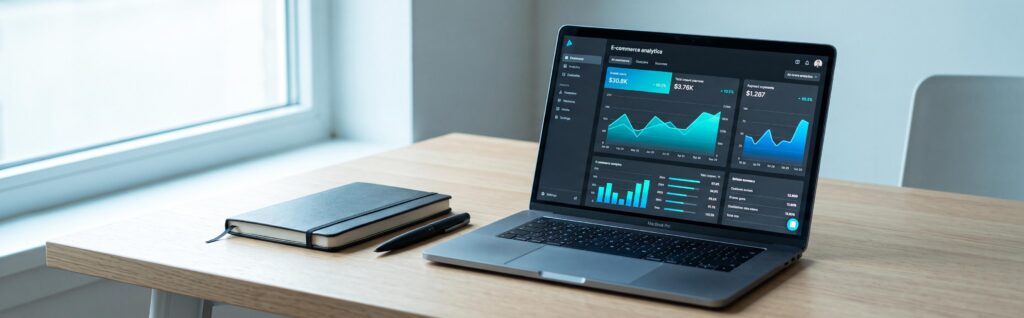 Dashboard e-commerce pour freelance affichant des données analytiques claires lors d'un audit client