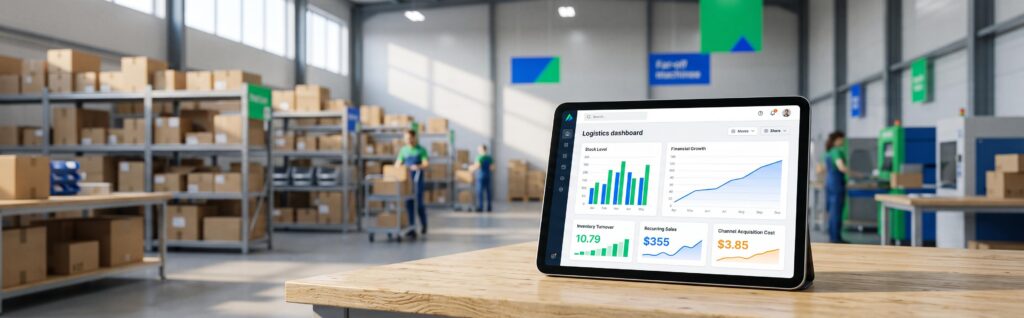 Tableau de bord logistique affichant les indicateurs clés de gestion de stock e-commerce