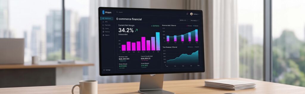 Logiciel d'analyse financière e-commerce Prism affichant les marges nettes en temps réel
