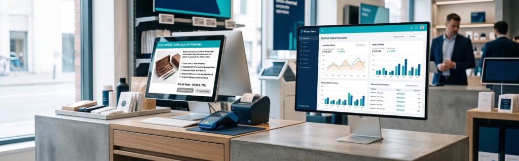 Tableau de bord affichant la réconciliation des données caisse et web pour l'omnicanalité e-commerce