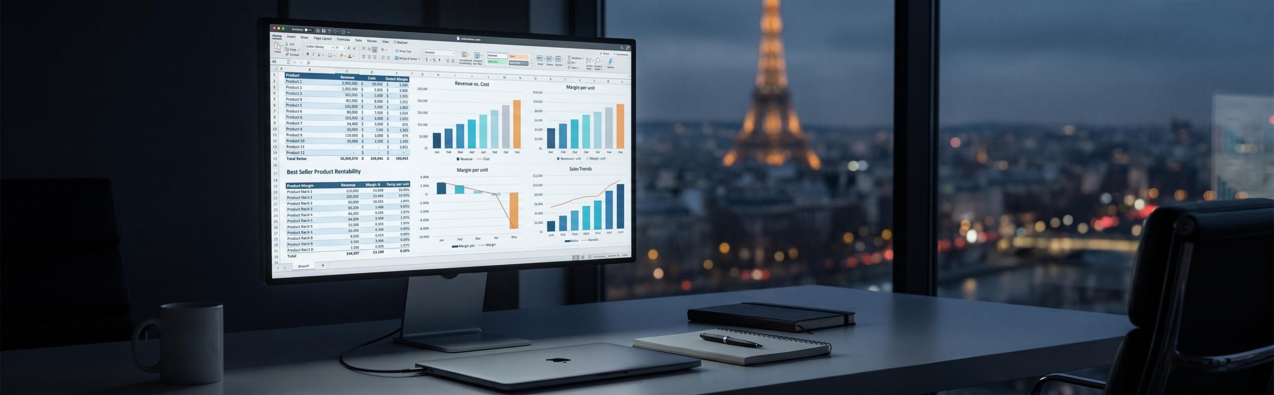 Analyse de la rentabilité d'un produit best seller e commerce sur écran de contrôle