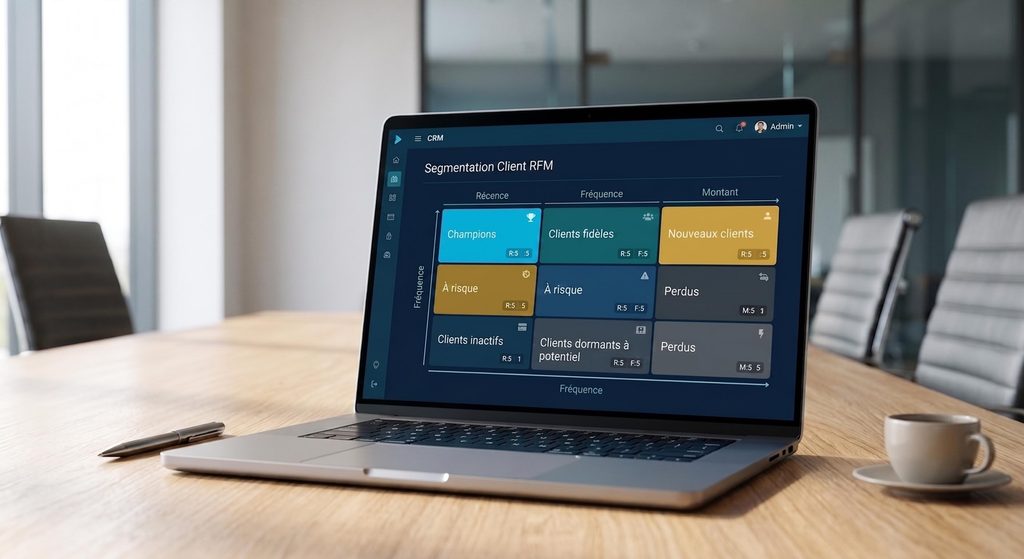 Matrice de segmentation RFM sur un ecran pour CRM e-commerce