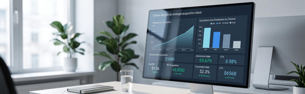 Tableau de bord de performance mesurant l'efficacité d'une strategie d'acquisition client