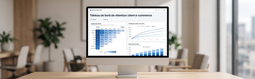 Tableau de bord d'analyse de la rétention client e-commerce avec des graphiques de ventes récurrentes