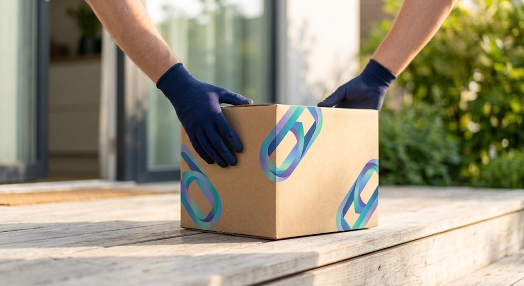 Boite en carton ecologique d abonnement e-commerce livree a domicile, illustrant la recurrence de marque
