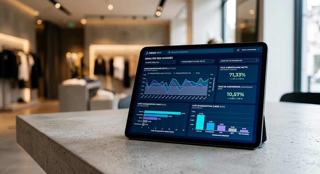 Une analyse des marges et stocks sur un écran de tablette