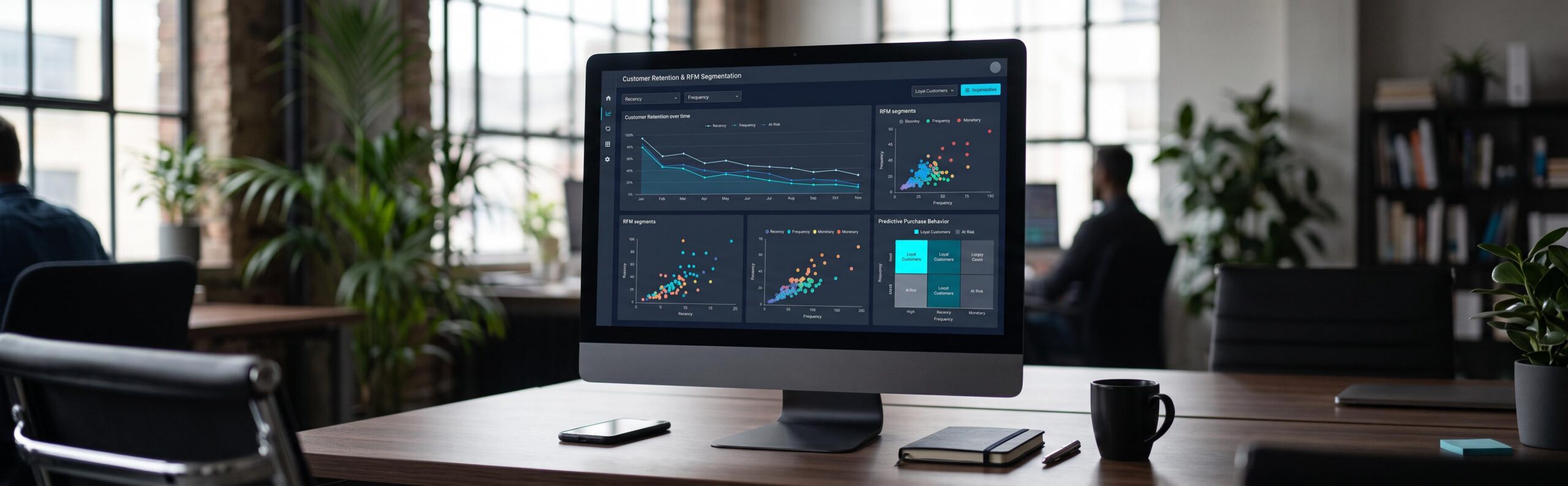 Tableau de bord analytique affichant les segments RFM pour prédire un réachat client