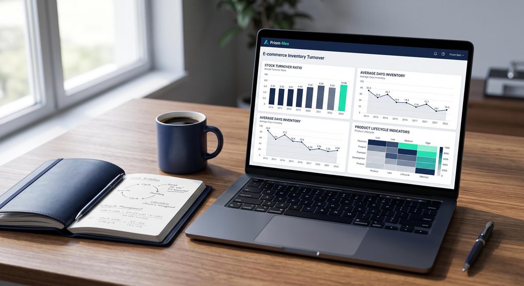 Tableau de bord d'analyse du taux de rotation et du cycle de vie produit e commerce