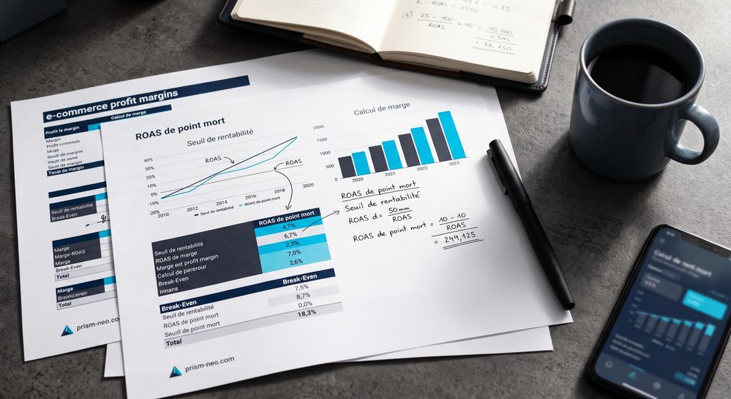 Graphiques de rentabilité et calcul de ROAS de point mort sur papier de qualité