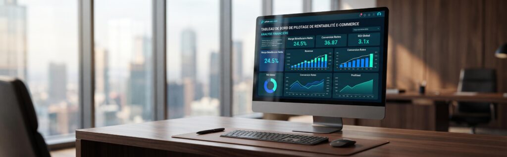 Tableau de bord analytique épuré affichant des données de marge pour le calcul roi e-commerce