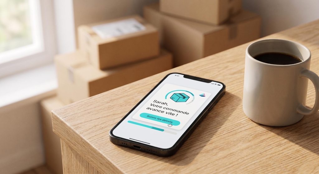Écran de smartphone présentant une relance personnalisée pour stimuler un client récurrent e commerce
