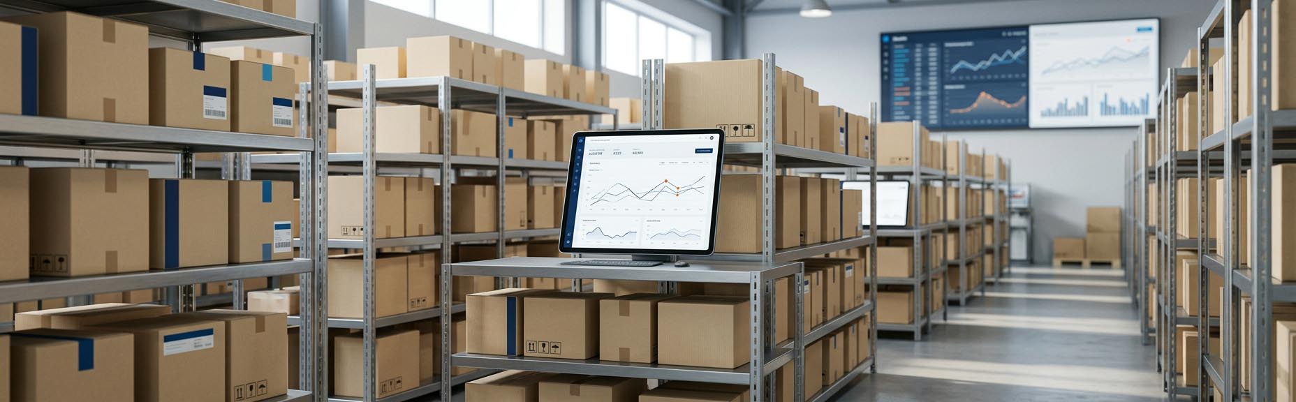 Entrepôt e-commerce moderne et ordonné illustrant la gestion du cycle de vie produit e-commerce