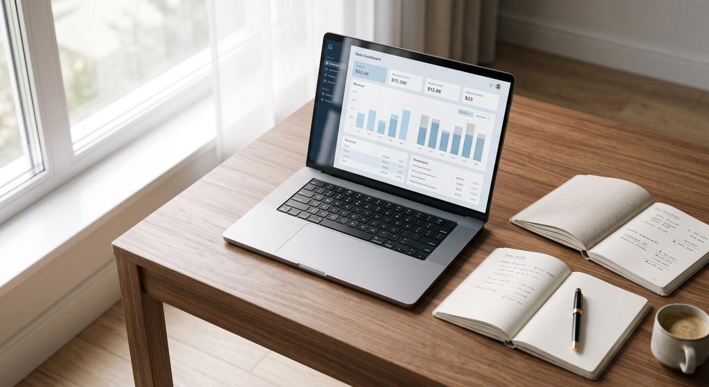 Consultant de haut niveau analysant les données fiabilisées d'un outil d'automatisation de reporting client.