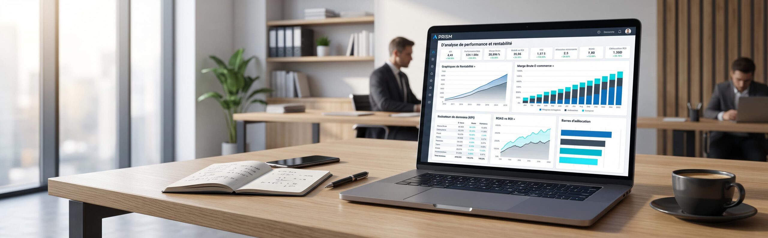 Tableau de bord de rentabilité financière affichant la marge brute e-commerce moyenne