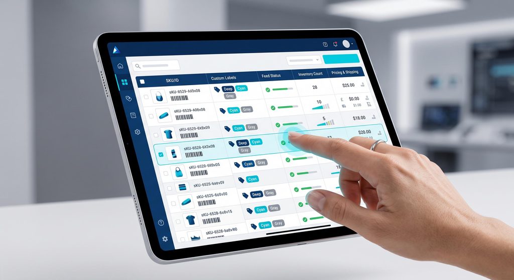 Interface de gestion de flux produit optimisé pour les campagnes de publicité en ligne.