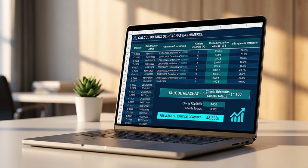 Formule et calcul du taux de réachat e commerce sur un tableur financier d'entreprise