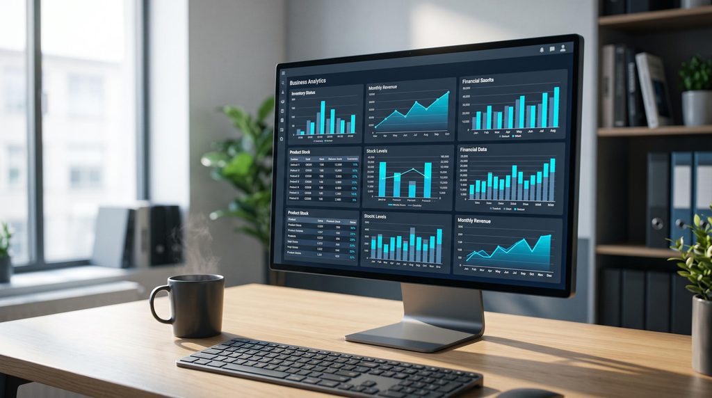 Analyse des niveaux de stock et de la rentabilité e-commerce sur un écran de contrôle
